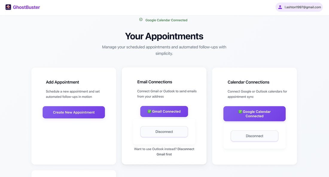 GhostBuster appointments dashboard web application