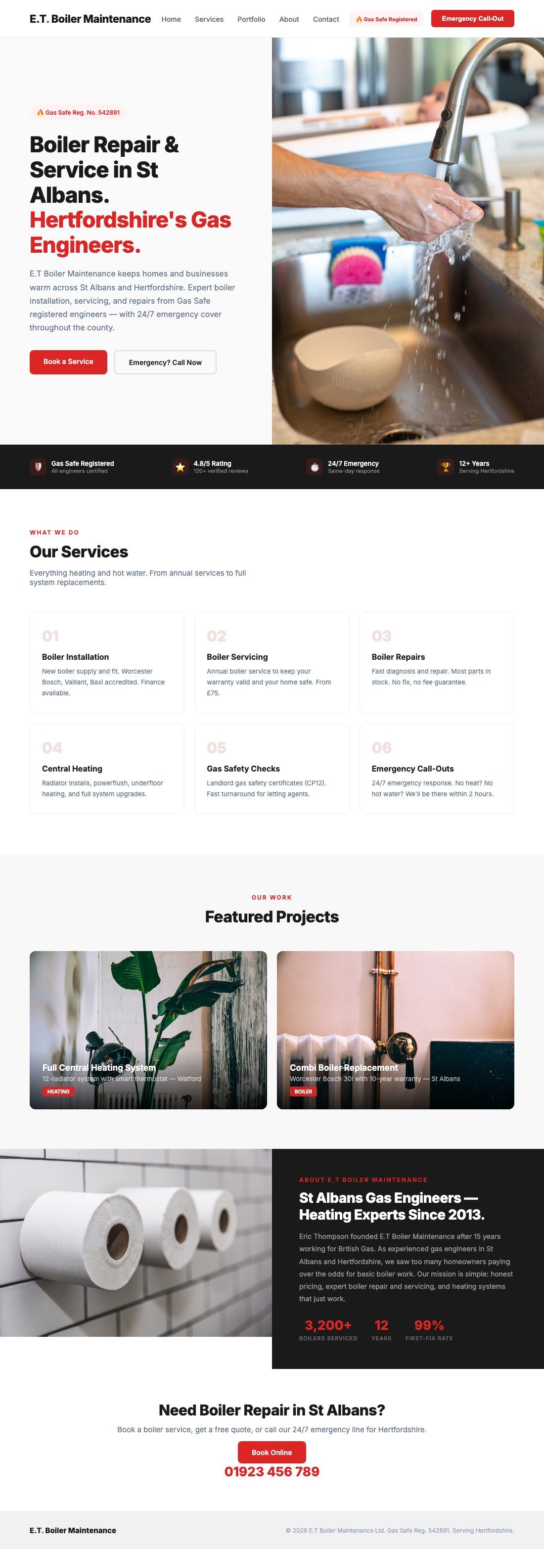 E.T Boiler Maintenance website designed by Slick Digital — boiler and heating specialist