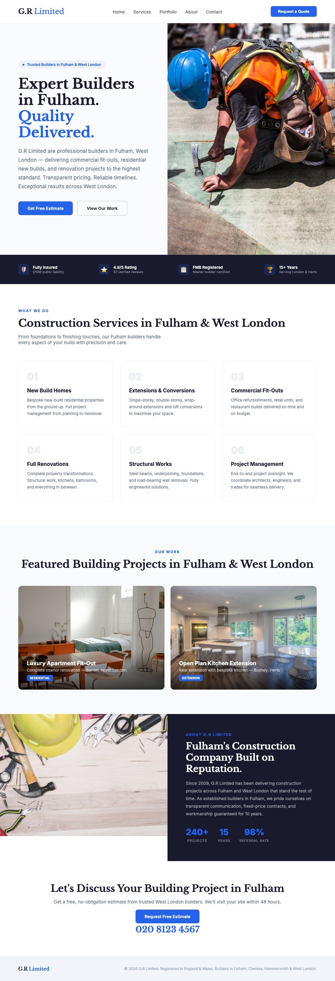 G.R Limited website designed by Slick Digital — commercial fit-outs and residential builds