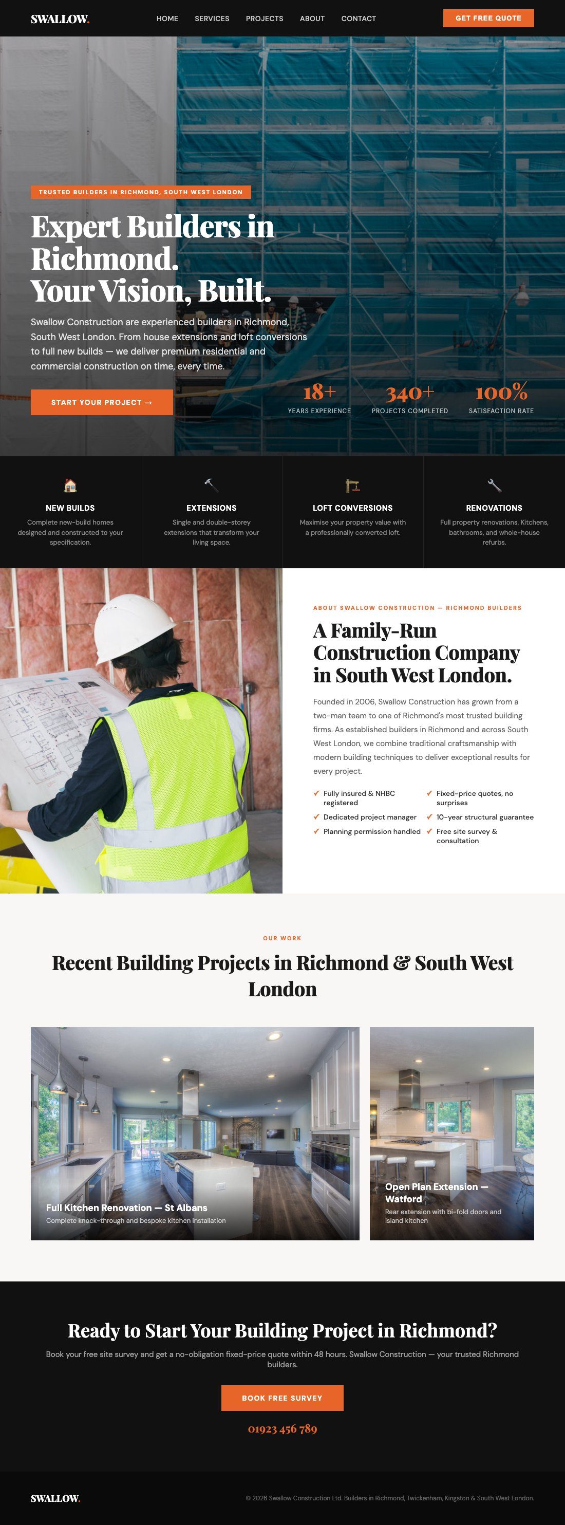 Swallow Construction website designed by Slick Digital